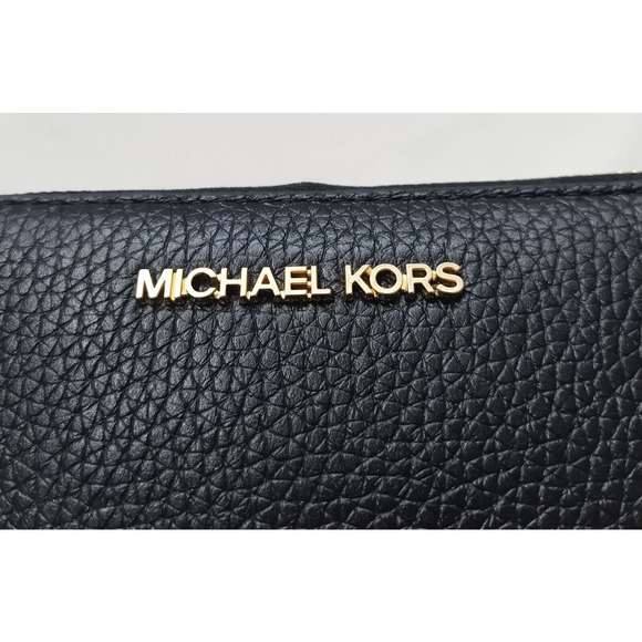 Michael Kors Jet Set Travel Black Pebbled Leather Zip Around Wallet - NWT $258 - Picture 2 of 16